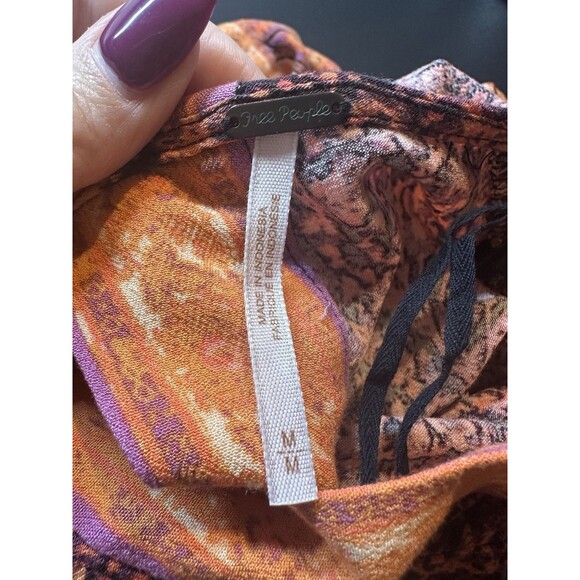 Free People Romper Boho Shorts Jumpsuit Orange Flutter Sleeve Womens M - Picture 11 of 12